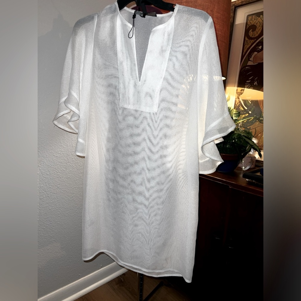 white beach / swim coverup with ruffle sleeves NEW BCBGmaxazria
